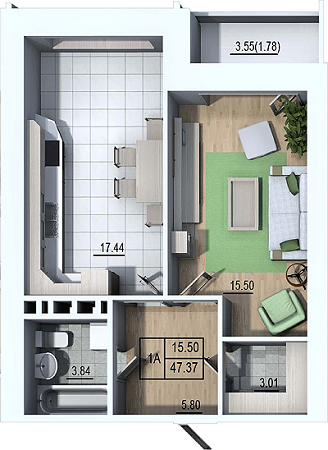 1-кімнатна 47.37 м² в ЖК Гармонія від 12 500 грн/м², Львів