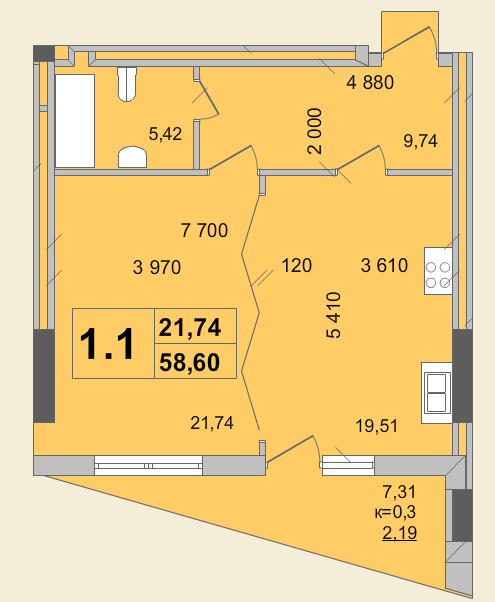 1-комнатная 58.6 м² в КД Гоголевская, 47 от 56 490 грн/м², Киев