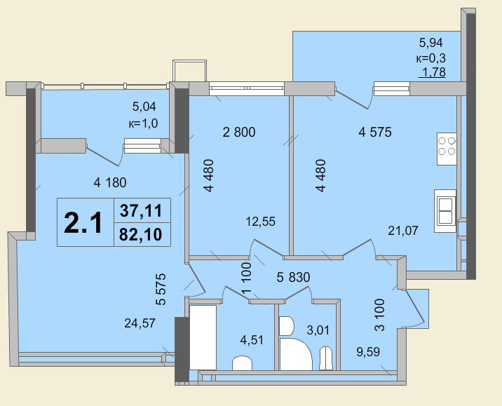 2-комнатная 82.1 м² в КД Гоголевская, 47 от 56 490 грн/м², Киев