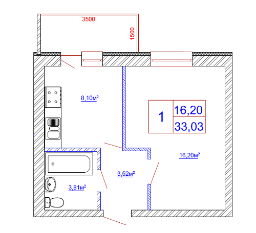 1-комнатная 33.03 м² в ЖК Голосеевский квартал от застройщика, Киев