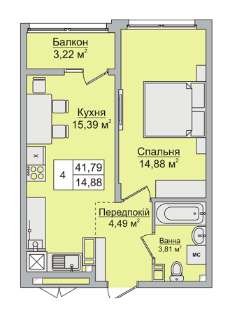 1-комнатная 41.79 м² в ЖК Стожары от 14 000 грн/м², с. Софиевская Борщаговка