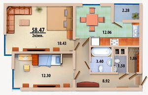 2-комнатная 58.47 м² в ЖК Грюнвальд от 18 250 грн/м², Киев