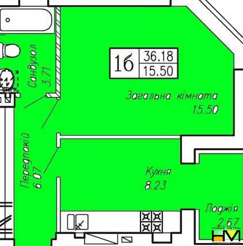 1-комнатная 36.18 м² в ЖК Позитив от 12 000 грн/м², г. Ирпень