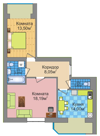 2-комнатная 59.48 м² в ЖК Дубровка ЭкоГрад от застройщика, пгт Ворзель