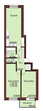 2-комнатная 70.46 м² в ЖК Европа от 11 900 грн/м², г. Пустомыты