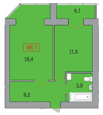 1-комнатная 46.1 м² в ЖК Европейский от застройщика, Ужгород