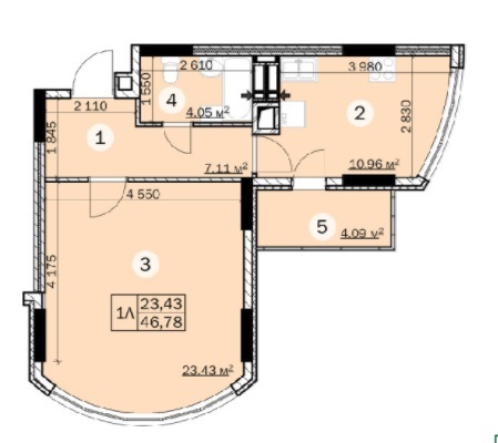 1-комнатная 46.78 м² в ЖК Звездный от застройщика, г. Вышгород