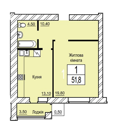 1-комнатная 51.8 м² в ЖК Зеленый от 13 000 грн/м², г. Белая Церковь