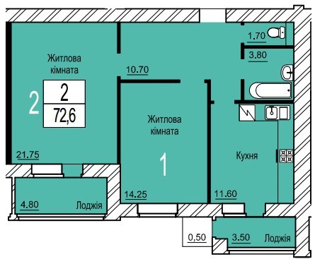 2-комнатная 72.6 м² в ЖК Зеленый от 13 000 грн/м², г. Белая Церковь