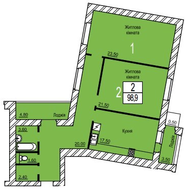 2-кімнатна 98.9 м² в ЖК Зелений від 13 000 грн/м², м. Біла Церква