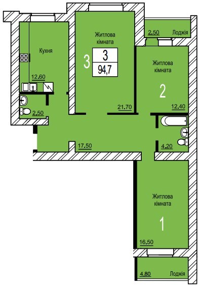 3-комнатная 94 м² в ЖК Зеленый от 13 000 грн/м², г. Белая Церковь