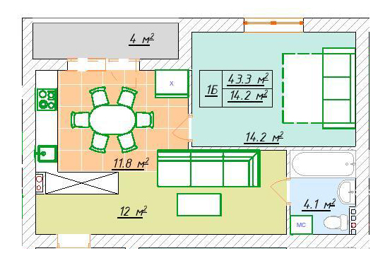 1-комнатная 43.3 м² в ЖК Зеленый Гай от 10 000 грн/м², г. Обухов