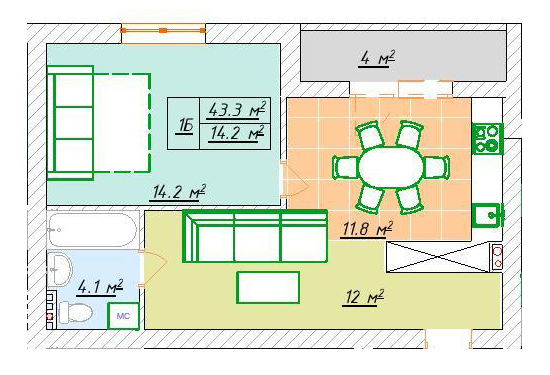 1-комнатная 43.3 м² в ЖК Зеленый Гай от 10 000 грн/м², г. Обухов