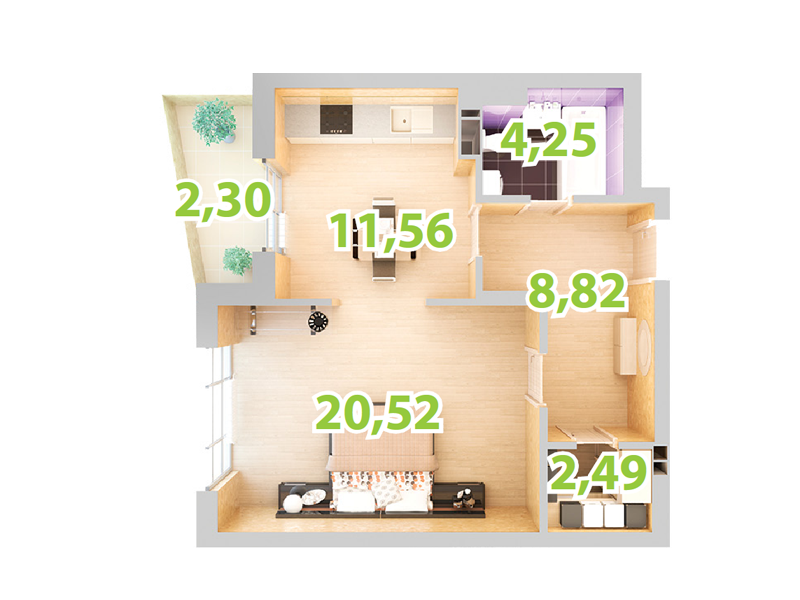 1-комнатная 49.94 м² в ЖК Зеленый Остров-2 от застройщика, Киев