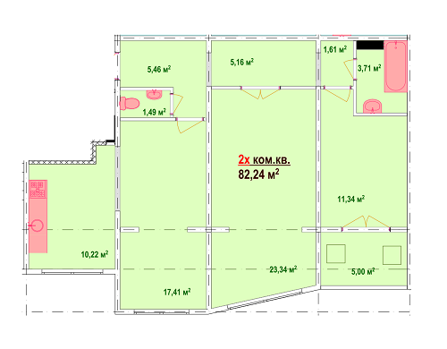 2-кімнатна 82.24 м² в ЖК Козак Сіті від забудовника, Запоріжжя