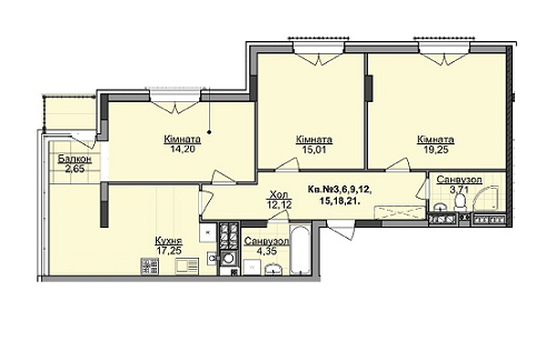 3-кімнатна 88.54 м² в ЖК Карамель від 16 500 грн/м², Львів