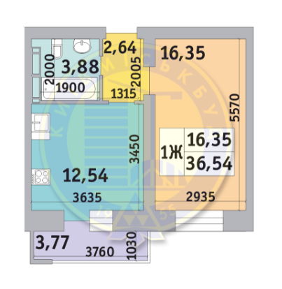 1-кімнатна 36.54 м² в ЖК Коломіївський від 24 871 грн/м², Київ