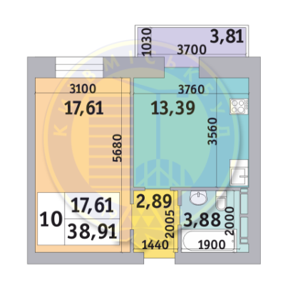 1-кімнатна 38.91 м² в ЖК Коломіївський від 24 871 грн/м², Київ