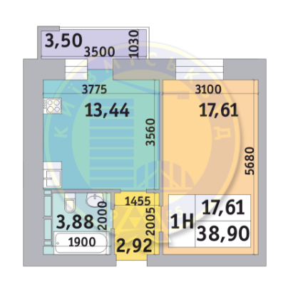 1-комнатная 38.9 м² в ЖК Коломиевский от 24 871 грн/м², Киев