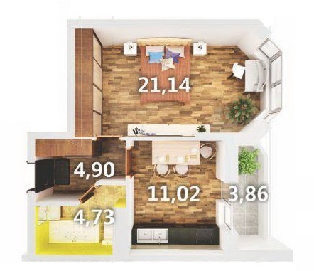 1-комнатная 43.72 м² в ЖК Атлант 2 от 13 100 грн/м², пгт Коцюбинское
