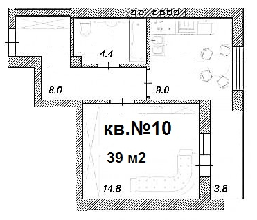 1-комнатная 39 м² в ЖК Креатив Хаус от застройщика, г. Ирпень