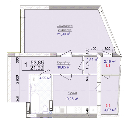 1-комнатная 53.85 м² в ЖК Диамант от 11 500 грн/м², г. Бровары