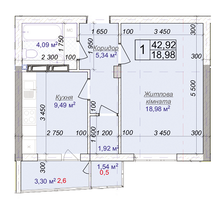 1-комнатная 42.92 м² в ЖК Диамант от 11 500 грн/м², г. Бровары