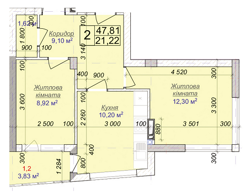 2-кімнатна 47.81 м² в ЖК Діамант від 11 500 грн/м², м. Бровари