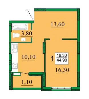 1-кімнатна 44.9 м² в ЖК Ліко-Град від забудовника, Київ