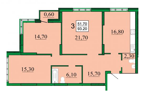 3-кімнатна 93.2 м² в ЖК Ліко-Град від забудовника, Київ