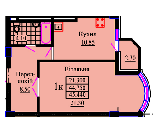1-комнатная 45.44 м² в ЖК Львовский дворик от застройщика, Львов