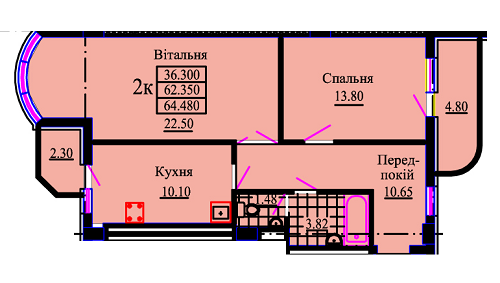 2-кімнатна 64.48 м² в ЖК Львівський дворик від забудовника, Львів