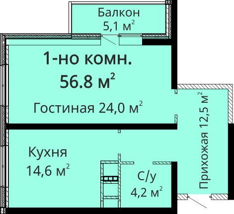 1-комнатная 56.8 м² в ЖК Мандарин от застройщика, Одесса