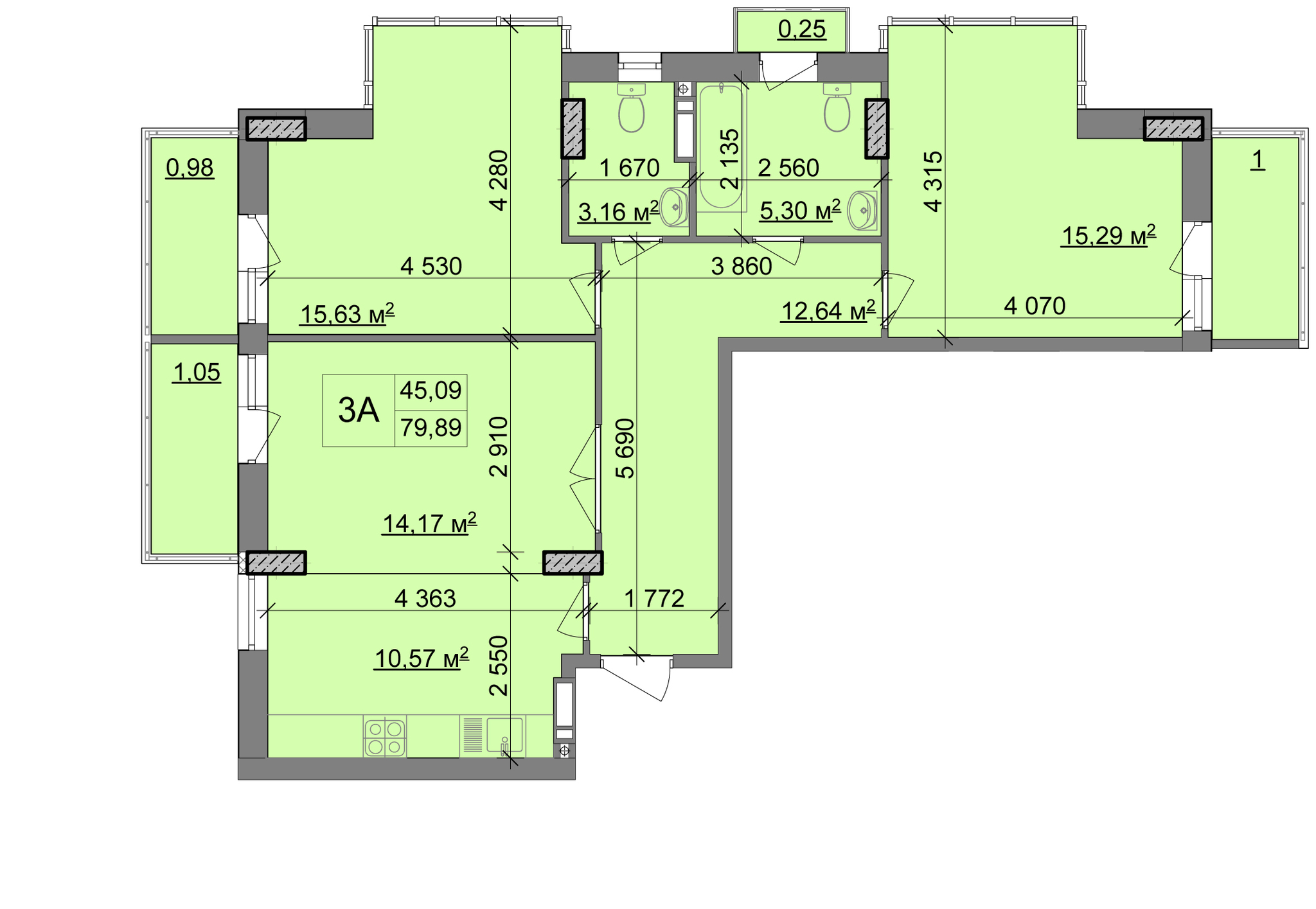 3-кімнатна 79.89 м² в ЖК Мозаїка від забудовника, Київ