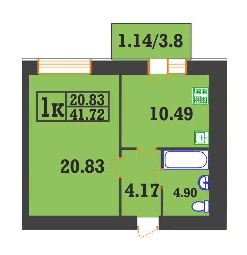 1-комнатная 41.72 м² в ЖК на вул. Панаса Мирного, 22 от застройщика, Хмельницкий