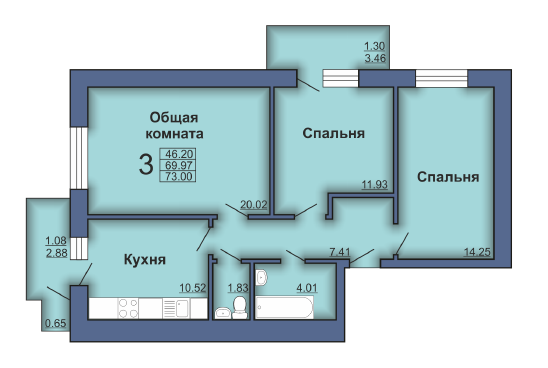 3-кімнатна 73 м² в ЖК по бул. Боровиковського, 4 від 11 500 грн/м², Полтава