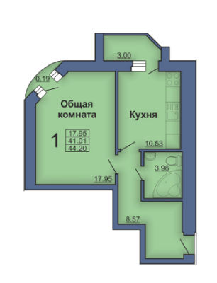 1-комнатная 44.2 м² в ЖК на Павленковской площади, 3Б от застройщика, Полтава
