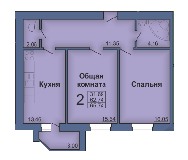 2-комнатная 65.74 м² в ЖК на Павленковской площади, 3Б от застройщика, Полтава