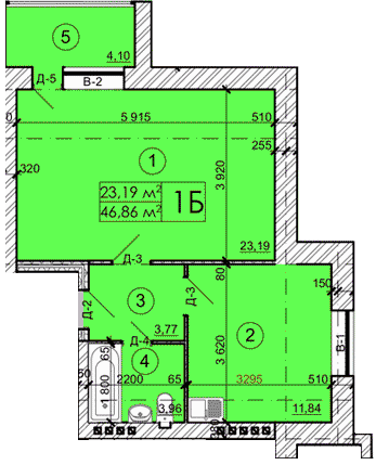 1-комнатная 46.86 м² в ЖК на ул. 600-летия, 17 от застройщика, Винница