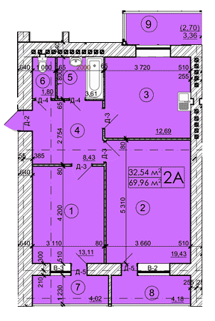 2-комнатная 69.96 м² в ЖК на ул. 600-летия, 17 от застройщика, Винница