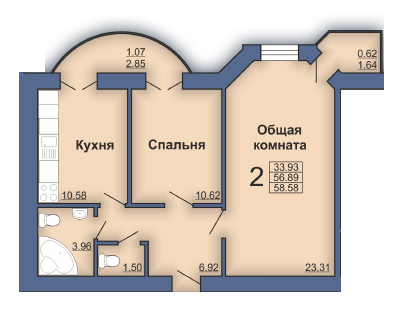 2-кімнатна 58.58 м² в ЖК на вул. Бідного, 5 від забудовника, Полтава