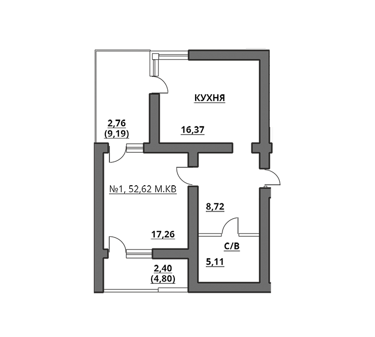 1-кімнатна 52.62 м² в ЖК на вул. Богдана Хмельницького, 27А від забудовника, Львів