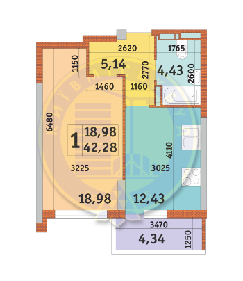 1-комнатная 42.22 м² в ЖК Голосеевский дворик от 24 520 грн/м², Киев