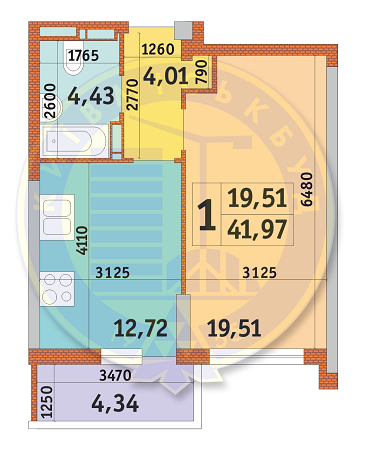 1-комнатная 41.97 м² в ЖК Голосеевский дворик от 24 520 грн/м², Киев