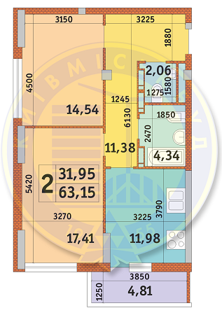 2-комнатная 63.15 м² в ЖК Голосеевский дворик от 23 400 грн/м², Киев