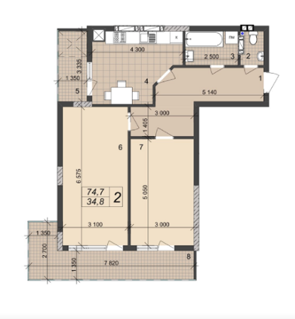 2-кімнатна 74.7 м² в ЖК на вул. Врубеля, 42А від 14 500 грн/м², Львів