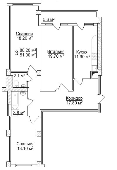 3-кімнатна 88.2 м² в ЖК на вул. Героїв УПА, 29 від 19 730 грн/м², Львів