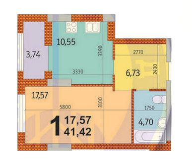 1-комнатная 41.42 м² в ЖК на ул. Гмыри, 17 от 27 340 грн/м², Киев