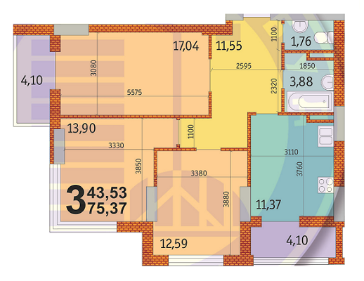 3-комнатная 75.37 м² в ЖК на ул. Гмыри, 17 от 24 940 грн/м², Киев