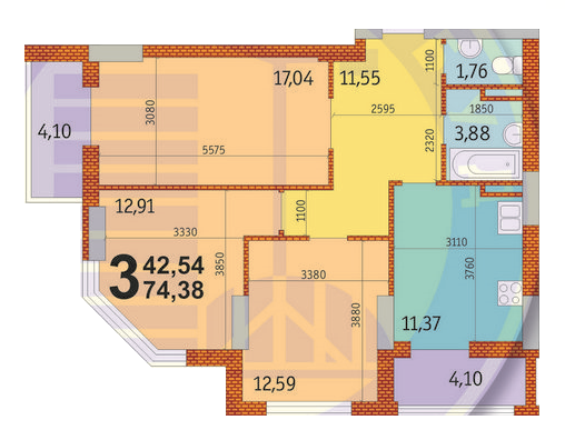 3-кімнатна 74.38 м² в ЖК на вул. Гмирі, 17 від 24 940 грн/м², Київ